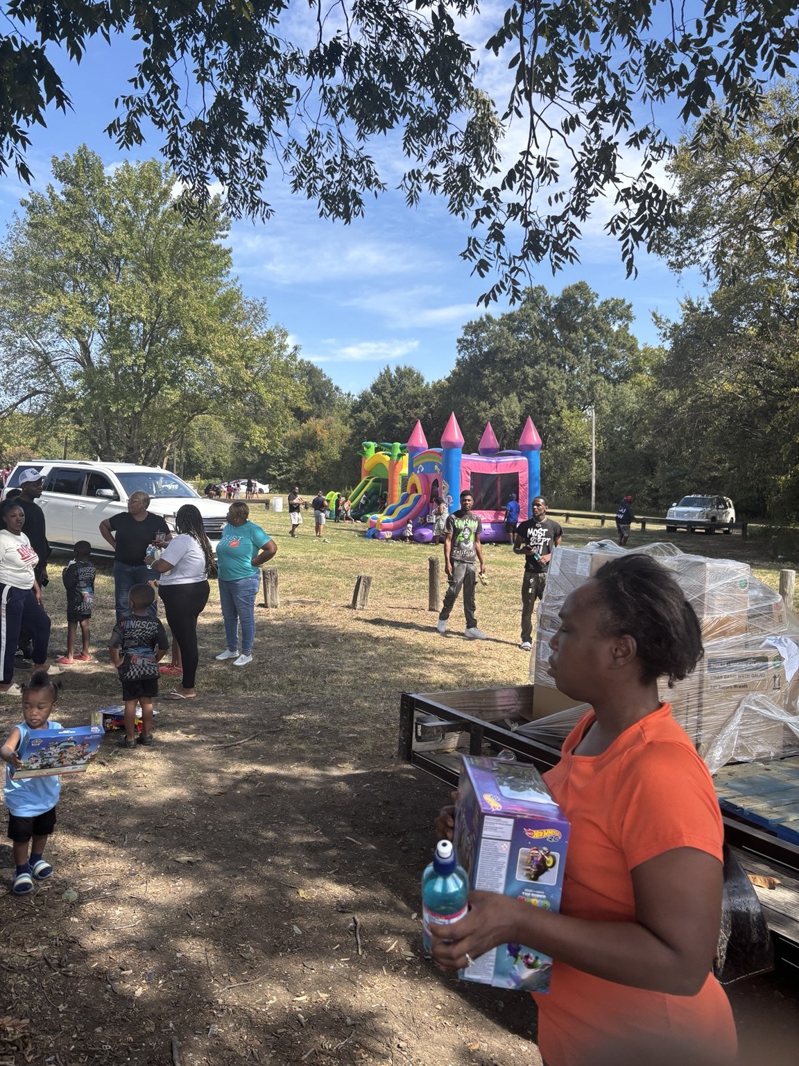 Outdoor family activities with an inflatable play area